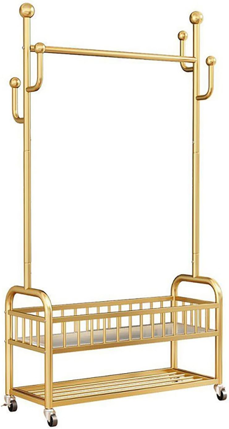 Garment Racks,on wheels,movable,Double Decker,Sturdy Metal Frame,Available for both domestic and commercial use,for Hanging Organizers Clothes,Coats,Skirts,Shoes,Bags,Scarf,Neckties (gold, S)