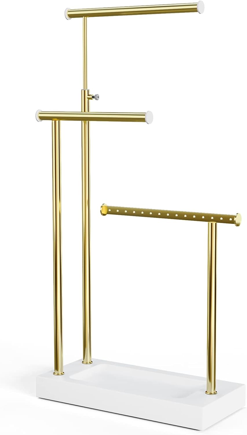 SRIWATANA Jewelry Organizer Display Extra Tall Necklace Holder 3 Tier Jewelry Tree Stand, Gift Idea (White & Gold)