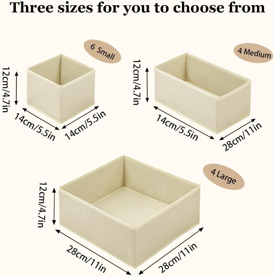 Drawer Organizer Clothes - 14 Pack Beige Dresser Organizer for Baby Clothes, Underwear, Socks, Foldable Closet Storage Divider Bins for Nursery, Bedroom, Dorm