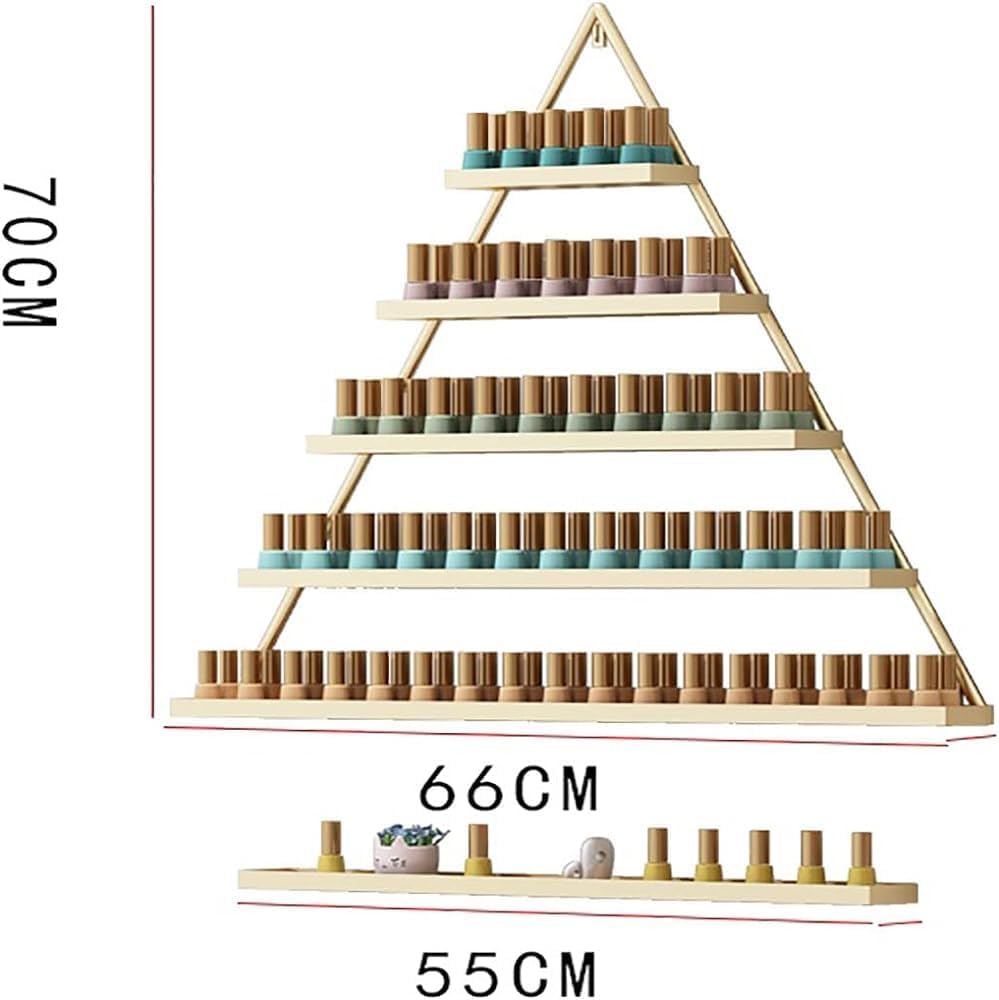 Wall Mounted Shelf Nail Polish Bottle Display Rack, Triangular Essential Oil Perfume Storage Rack, Multifunctional Hanging Salon/Beauty/Nail Shop Organizer Perfume Holder(Size:8,Color:Gold)