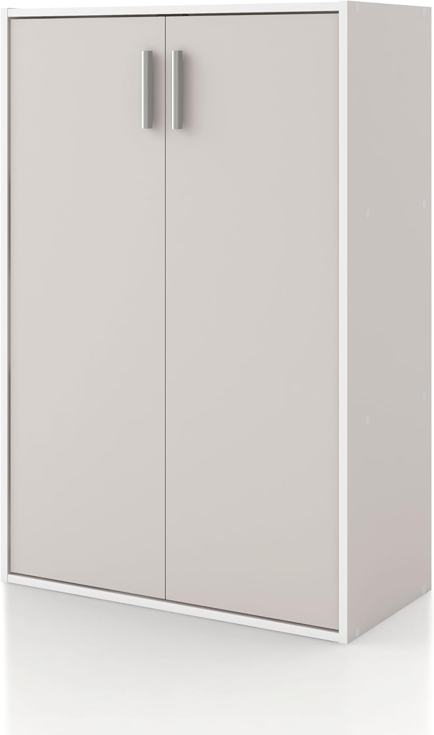 Homes: Inside + Out Apexa 3-Tier Stackable Wood Bookcase with Doors, Cube Storage Organizer Shelves, Small Food Pantry Cabinet, Dorm Teen Room Decor & Bedroom, Home Office, Kitchen, Taupe Grey