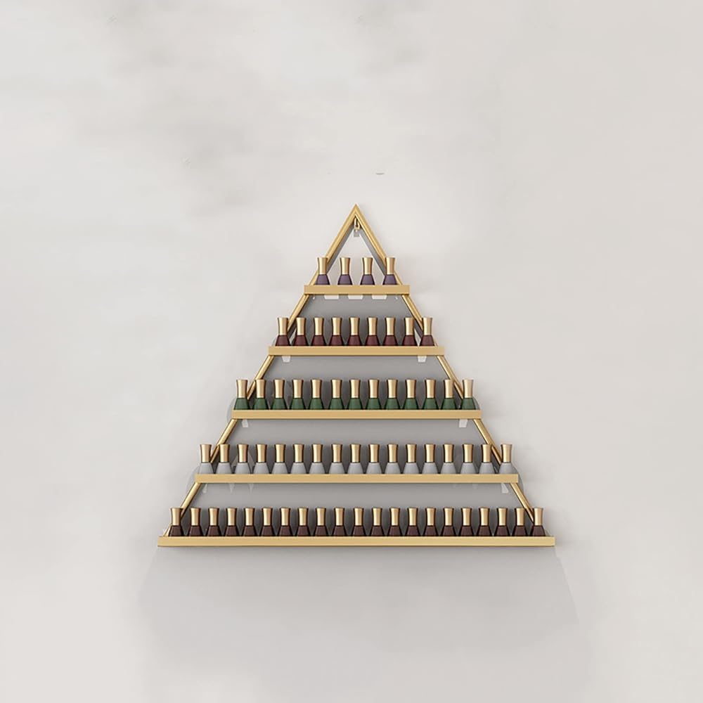 Wall Mounted Shelf Nail Polish Bottle Display Rack, Triangular Essential Oil Perfume Storage Rack, Multifunctional Hanging Salon/Beauty/Nail Shop Organizer Perfume Holder(Size:1,Color:Gold)