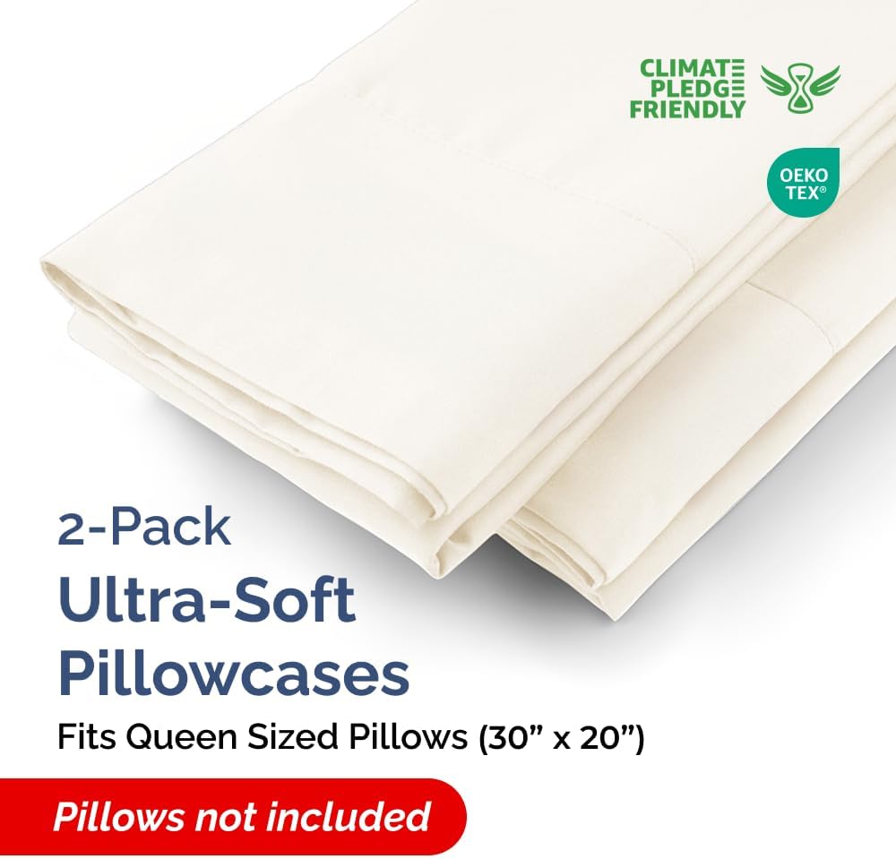 Queen Pillow Cases - 2 Pack - Super Soft Pillowcase Covers - Envelope Enclosure - Hotel Quality Pillow Protectors - Wrinkle Free, Shrink & Stain Resistant - Machine Washable - 20" x 30" (Off White)