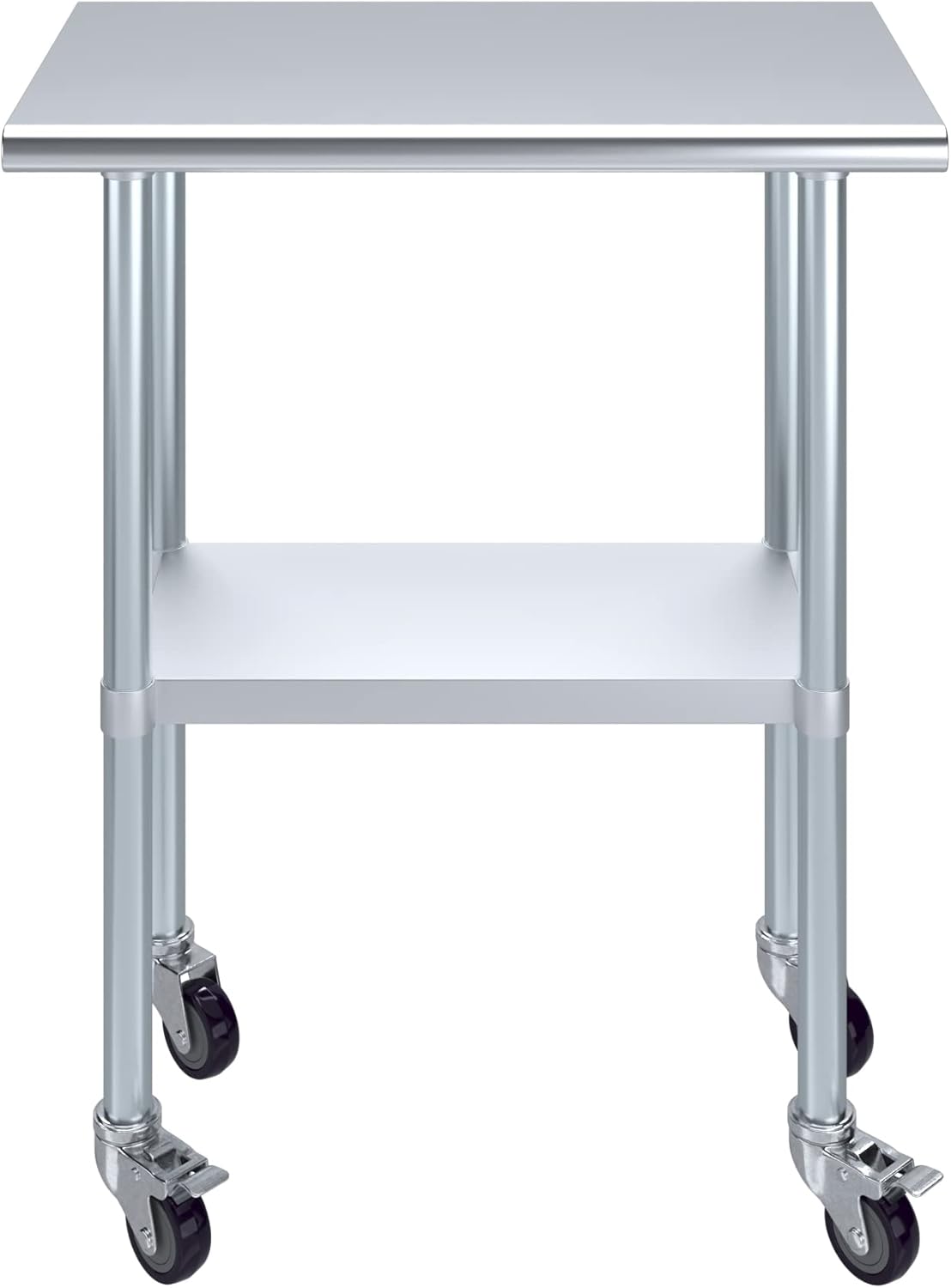 AmGood 18" x 30" Stainless Steel Work Table with Casters | Heavy Duty Metal Utility Table On Wheels | Kitchen Island Cart