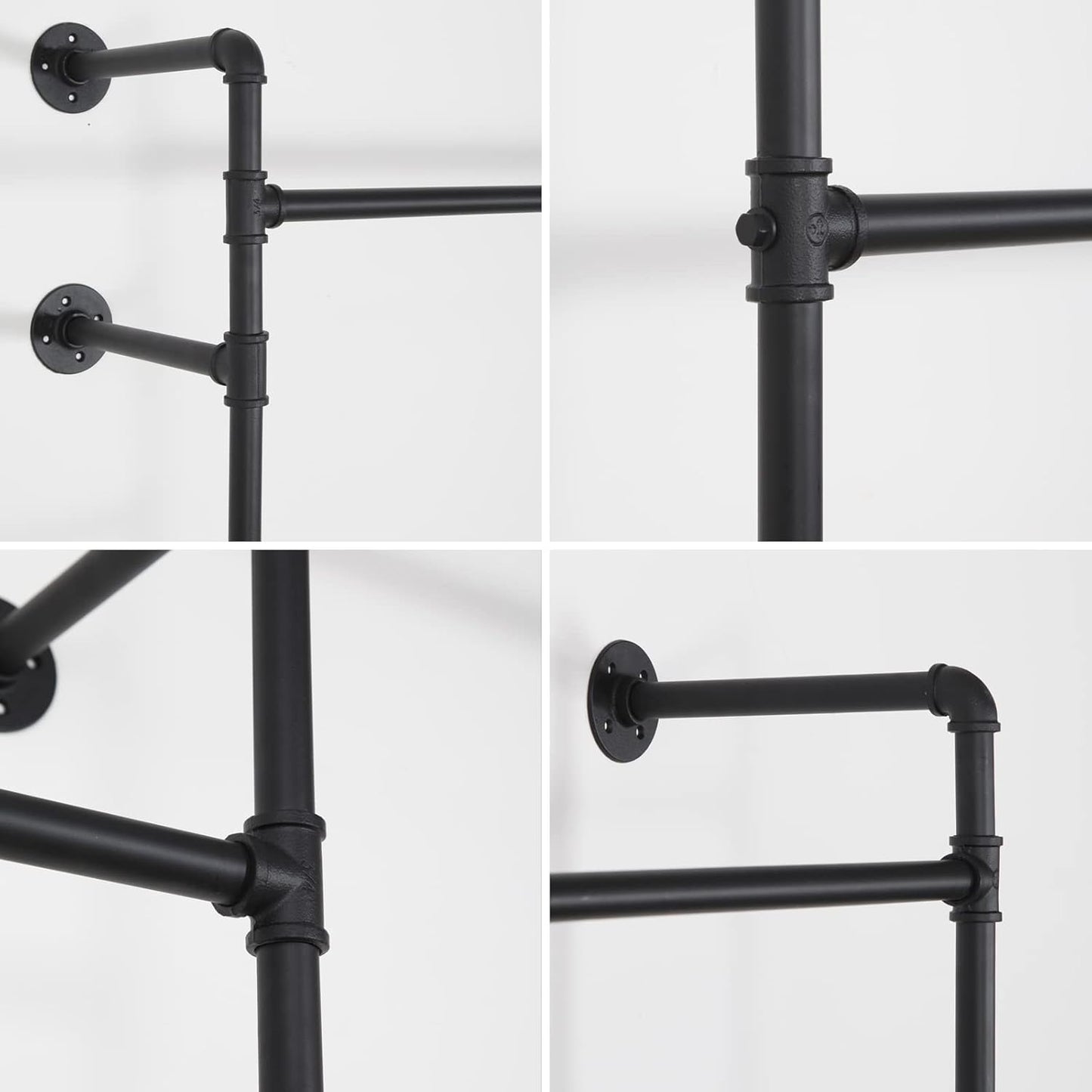 Wall Mounted Industrial Pipe Clothing Rack Garment Racks Pipeline Vintage Rolling Rack On Wall, Heavy Duty Rustic Gold Metal Garment Frame for Bedroom, Living room (Black)