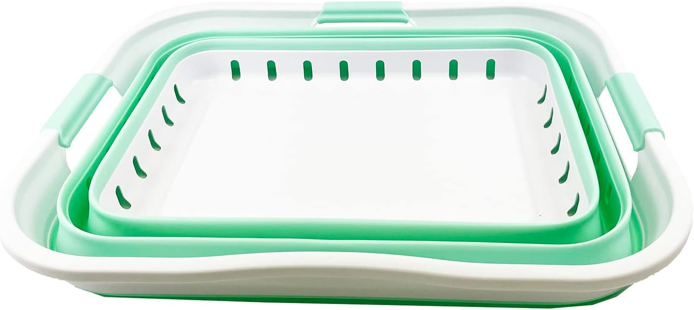 SAMMART 42L (11 gallon) Collapsible Plastic Laundry Basket - Foldable Pop Up Storage Container/Organizer - Portable Washing Tub - Space Saving Hamper/Basket (White/Pale Jade)