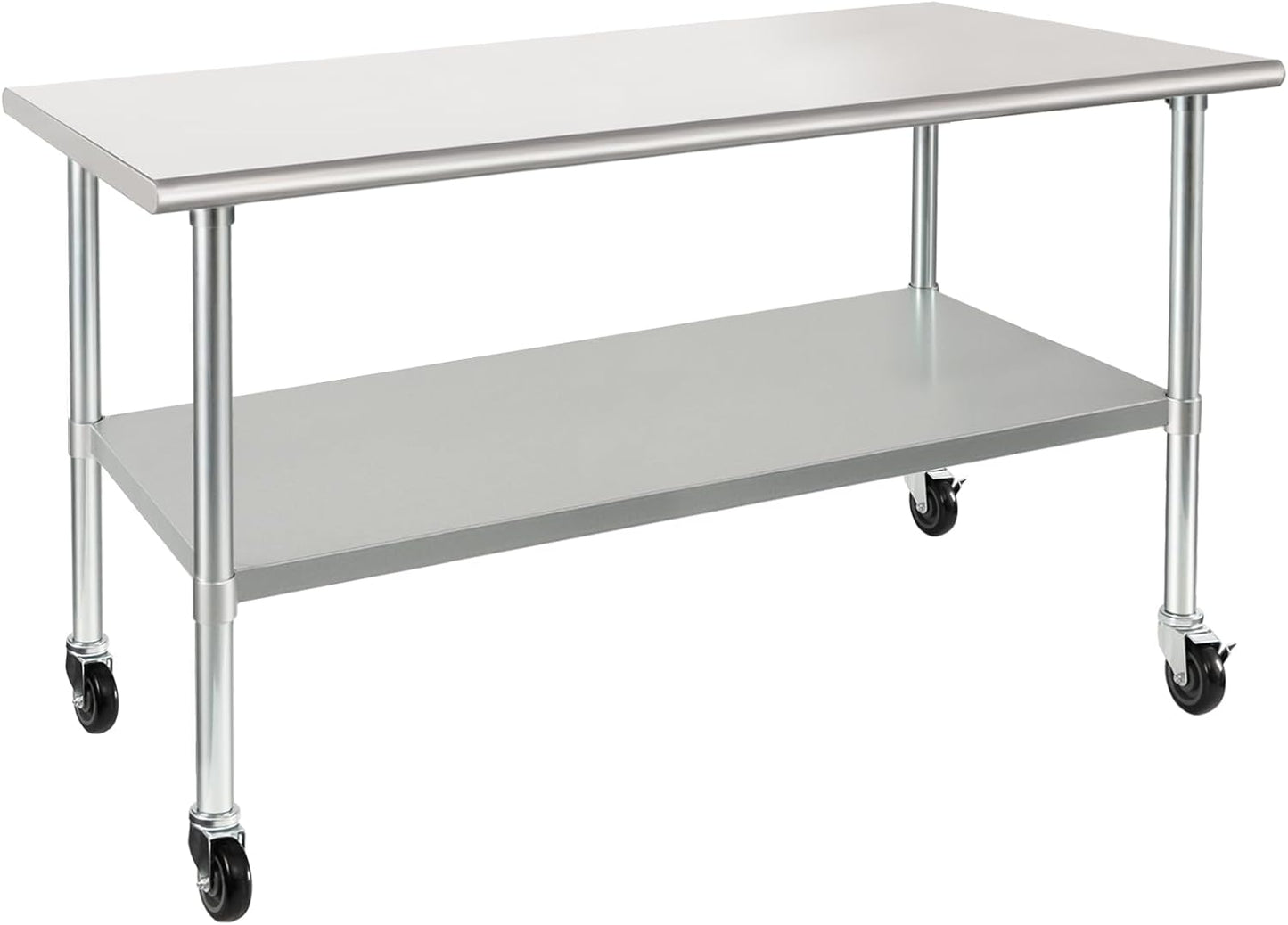 HARDURA Stainless Steel Table with Wheels 30 x 60 Inches Casters NSF Heavy Duty Commercial Work & Prep Table with Undershelf and Galvanized Legs for Restaurant Kitchen Bar and Hotel Garage