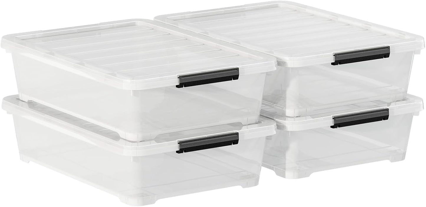 25 Quart Under the Bed Low Profile Storage Boxes, 4Pack Easy Rolling Under Bed Storage Containers Organizer for Clothes, Blankets, Shoe