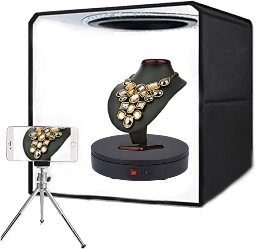 JAYEGT Motorized Rotating Display Stand, 330Lbs Load，360 Degree Electric Rotating Turntable for Photography Products Display，Live Show,Remote Control +5 Colors Backgrounds (Black/8.66inch /Wired)
