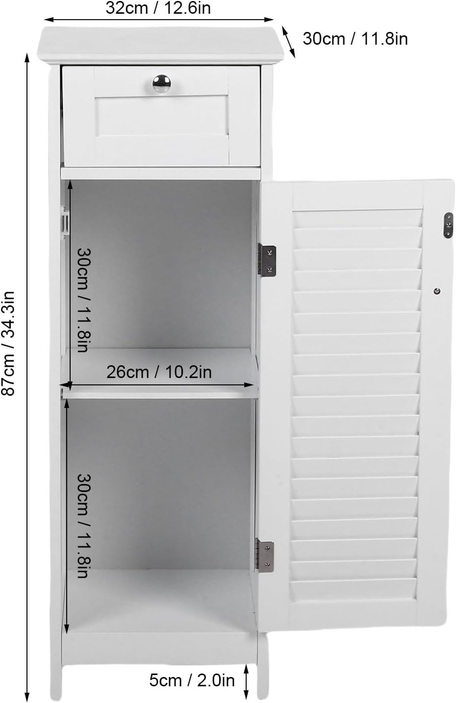 Modern Style Bathroom Storage Cabinet Made of Sturdy MDF Equipped with Anti Tipping Device and Anti Slip Felt mat 12.6x11.8x34.3in White, for bathrooms Kitchens