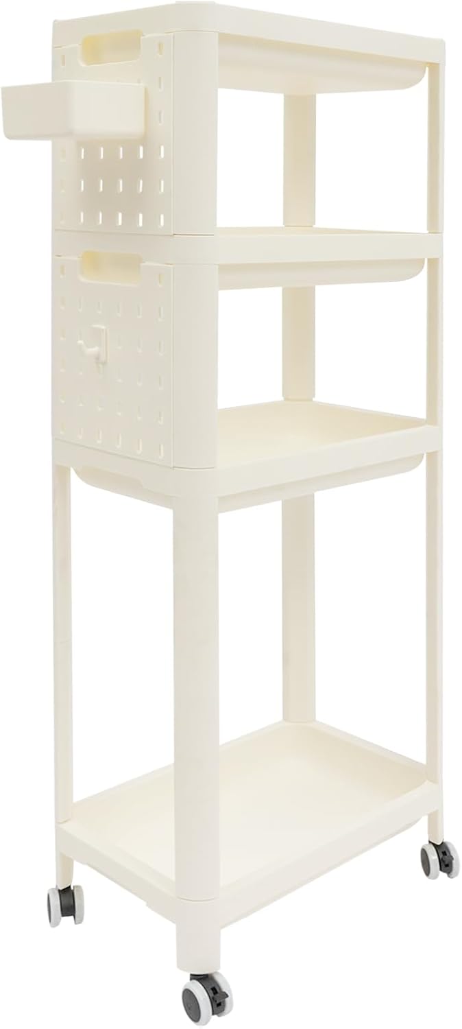 PERFERATE 3 Tier Slim Rolling Storage Cart Rolling Utility Cart with Wheels Multifunctional Storage Organizer Laundry, Kitchen, Bathroom Organizer Narrow Space Shelving Unit, Modern