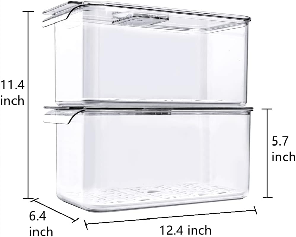 Large Lettuce Keeper Crisper, Vegetable Salad Storage Containers for Fridge, Refrigerator Food Storage Container, Berry Bins 5700 ml - Pack of 2