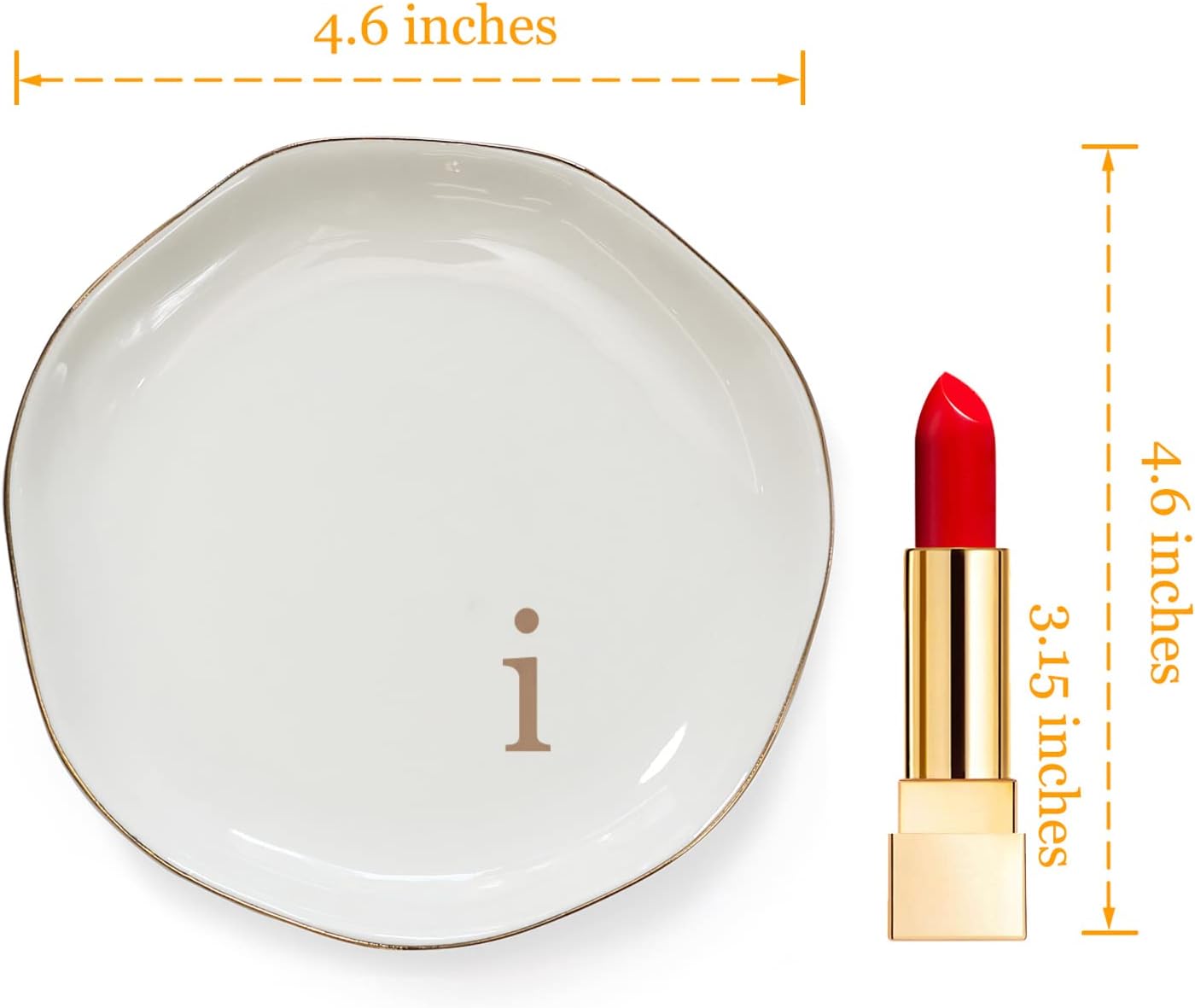 HOME SMILE Initials Ring Dish Jewery Tray with Personalized I-Monogrammed Engagement Wedding Gifts for Friends,Sister,Birthday Christmas Gifts for Women,Ceramic White