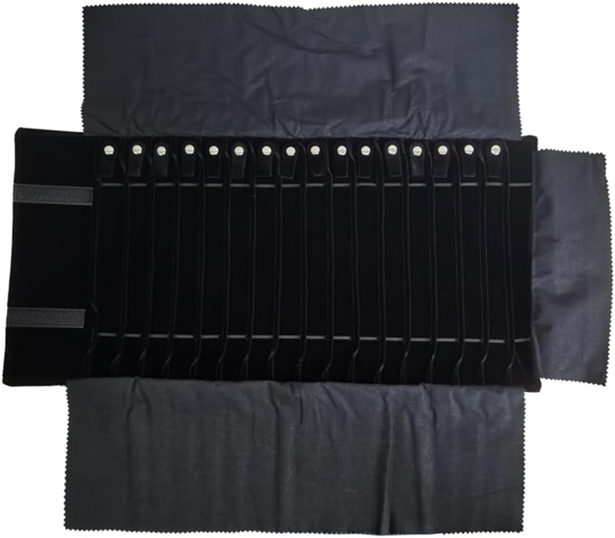 Portable Jewelry Roll Untangled Secure Necklace Travel Storage Bag Displays Holder 16 Chain (Gray PU and Black Velvet)