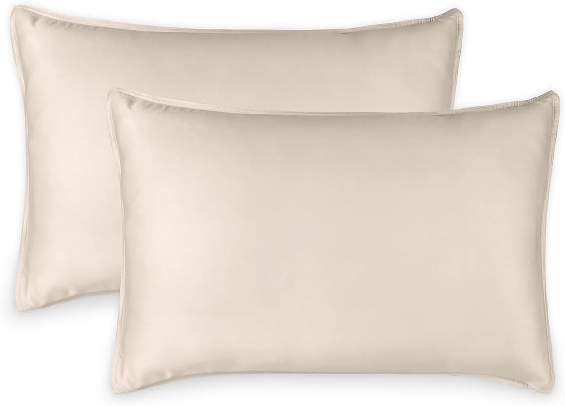 Queen Pillowcases by Pure Bamboo, Genuine 100% Organic Viscose Derived from Bamboo, Luxuriously Soft & Cooling, Double Stitching, Envelope Closure (2 Queen Pillowcases, Creme)