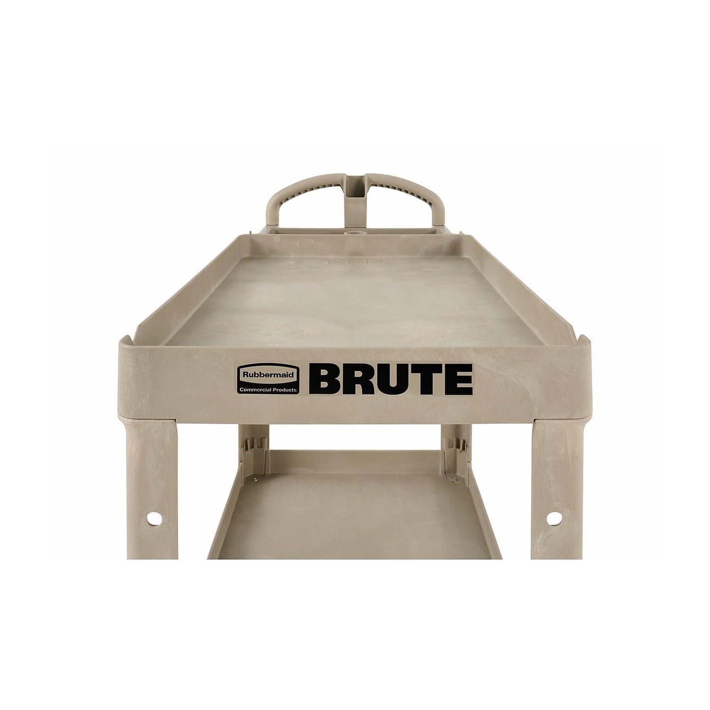 Rubbermaid Commercial Products BRUTE Heavy Duty 2-Shelf Utility/Service Cart, Medium, Lipped Shelves, Ergonomic Handle, 500 lbs. Capacity, Beige, for Warehouse/Garage/Cleaning/Maintenance
