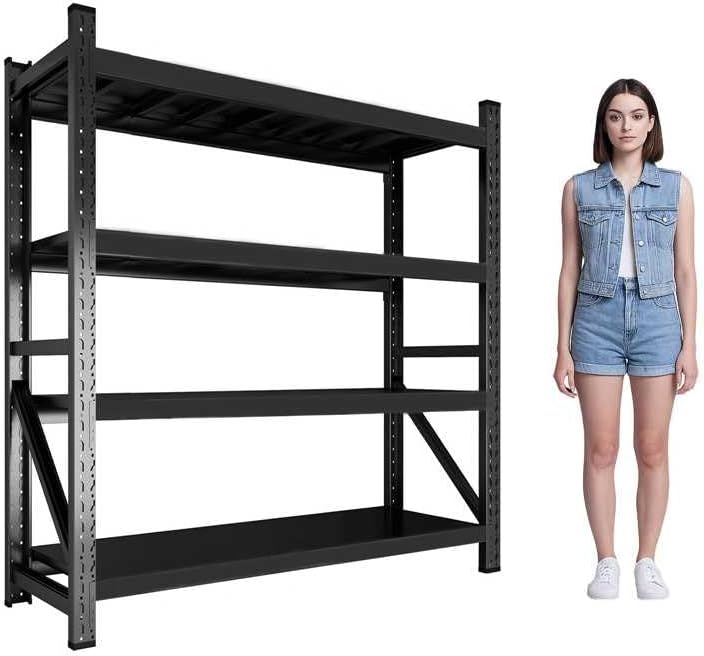 59" W Garage Shelving, Heavy Duty 4 Tier Metal Storage Shelves, Adjustable Industrial Shelving Unit for Garage, Warehouse, Workshop