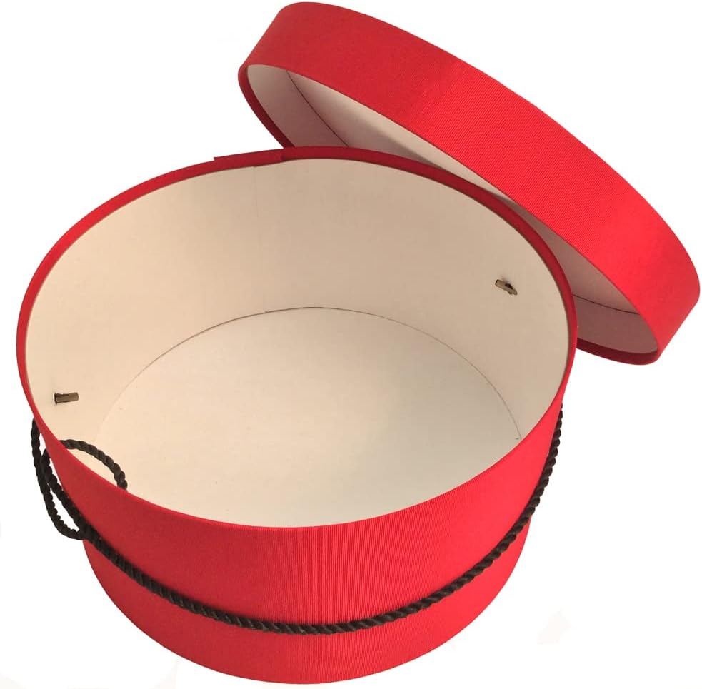 Sarah's Hat Boxes Classic Red Hat Box – 16.75" x 8.5" (Dia. x Ht.) Handmade in USA – Odorless Non-Toxic Adhesive, Cording Handle – Premium Storage for Hats & Accessories