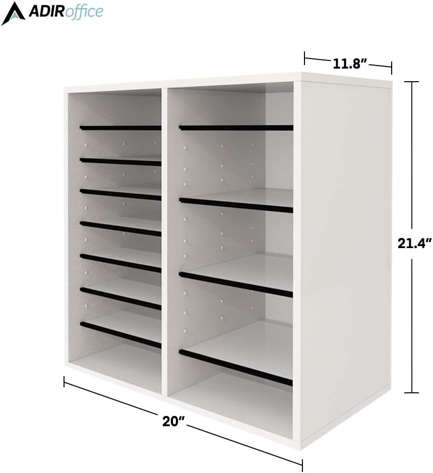 AdirOffice Wooden Adjustable organizerserature Organizer, 16 Compartment Office Mailbox, or Classroom Literature Organizer, White