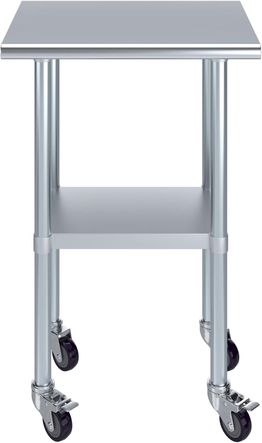 AmGood 18" x 24" Stainless Steel Work Table with Casters | Heavy Duty Metal Utility Table On Wheels | Kitchen Island Cart