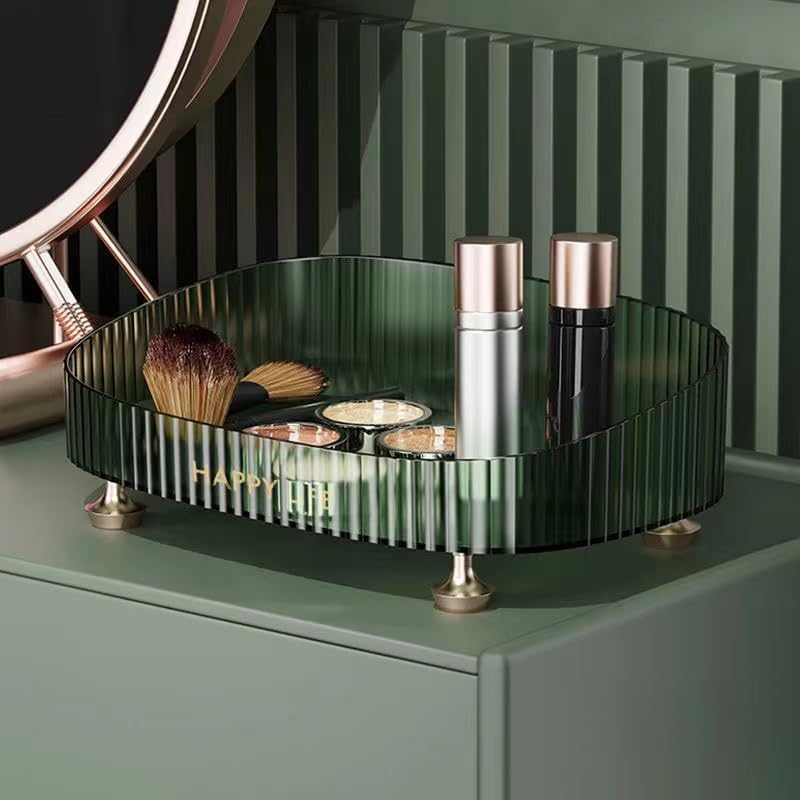 Makeup Perfume Organizer, Vanity Tray, Cosmetic Skincare Organizer, Countertop Organizer Tray for Bathroom Vanity Dresser Table, Green