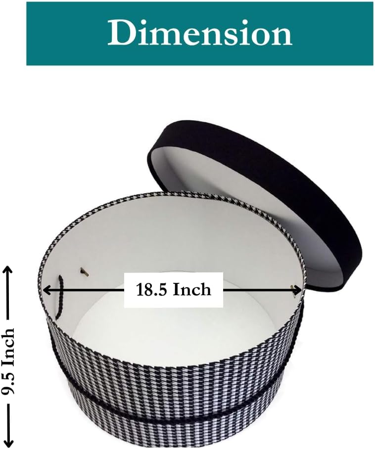 Sarah's Hat Boxes Classic Houndstooth Hat Box – 18.5" x 9.5" (Dia. x Ht.) Handmade in USA – Odorless Non-Toxic Adhesive, Cording Handle – Premium Storage for Hats & Accessories