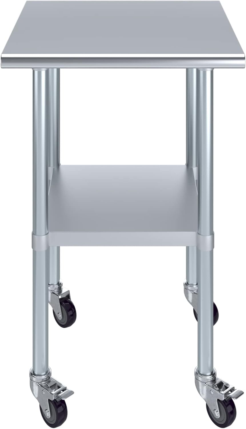 AmGood 24" x 24" Stainless Steel Work Table with Casters | Heavy Duty Metal Utility Table On Wheels | Kitchen Island Cart