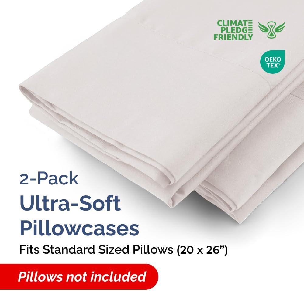 Standard Pillow Cases - 2 Pack - Super Soft Pillowcase Covers - Envelope Enclosure - Hotel Quality Pillow Protectors - Wrinkle Free, Fade & Stain Resistant - Machine Washable - 20" x 26" (Light Grey)