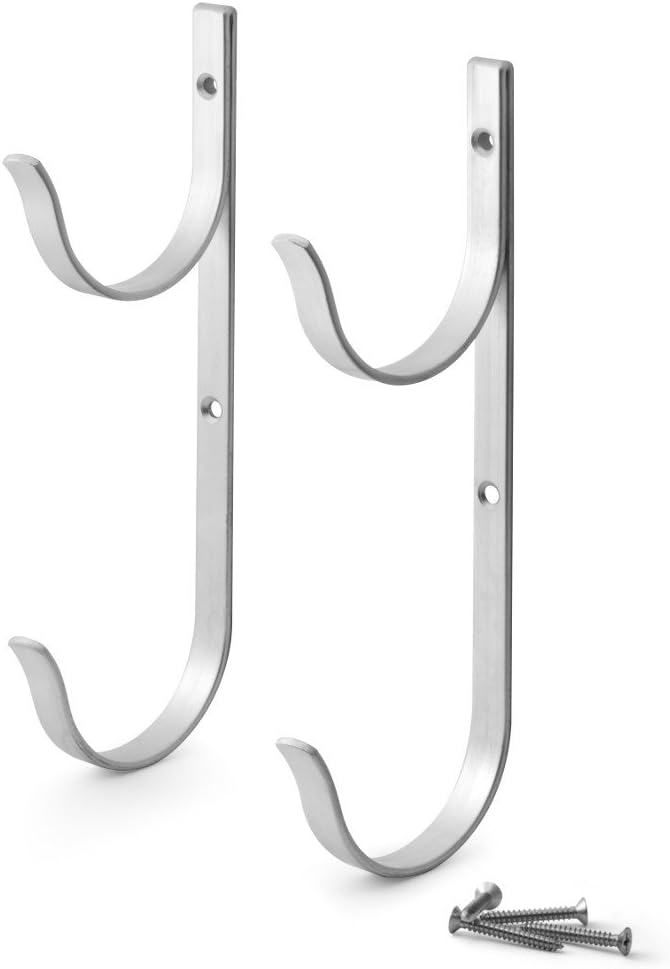 Aquatix Pro Pool Pole Hanger Premium 2pc Aluminium Holder Set, Ideal Hooks for Telescopic Poles, Skimmers, Leaf Rakes, Nets, Brushes, Vacuum Hose, Garden Tools and Swimming Pool Accessories (1)