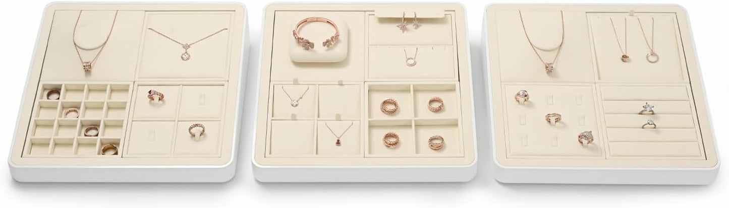 Oirlv Microfiber Jewelry Display Storage Tray Pendant Stud Earrings Tray Organizer Necklace Stud Earrings Jewelry Plate Necklace Holder(Beige)