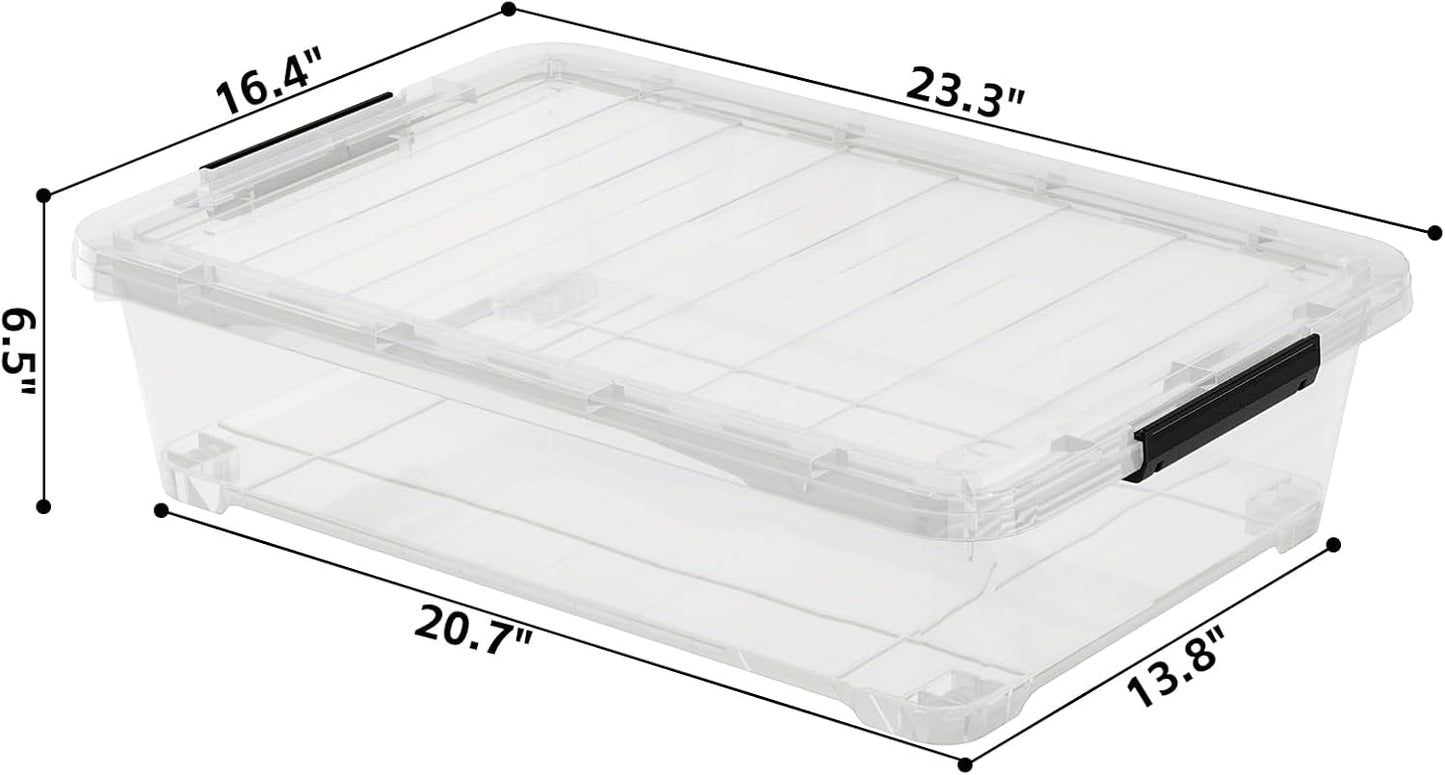 25 Quart Under the Bed Low Profile Storage Boxes, 4Pack Easy Rolling Under Bed Storage Containers Organizer for Clothes, Blankets, Shoe