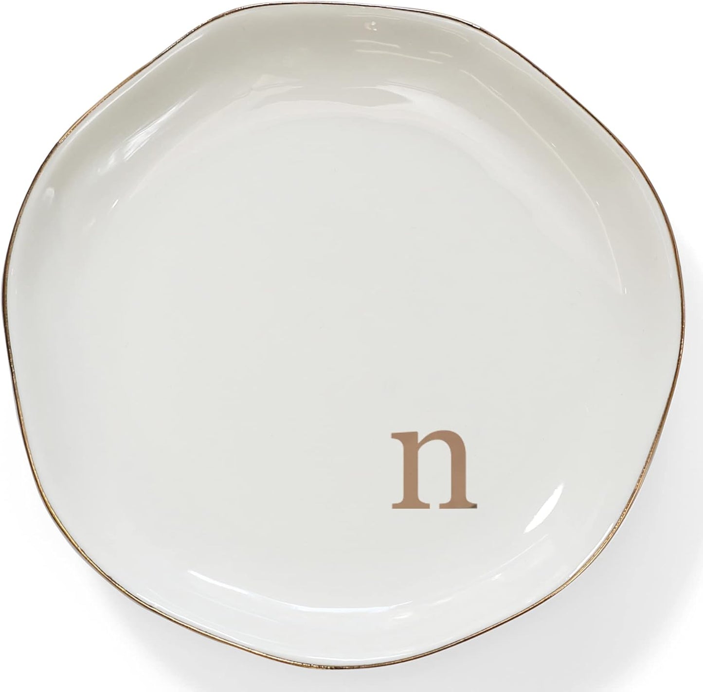 HOME SMILE Initials Ring Dish Jewery Tray with Personalized N-Monogrammed Engagement Wedding Gifts for Friends,Sister,Birthday Christmas Gifts for Women,Ceramic White