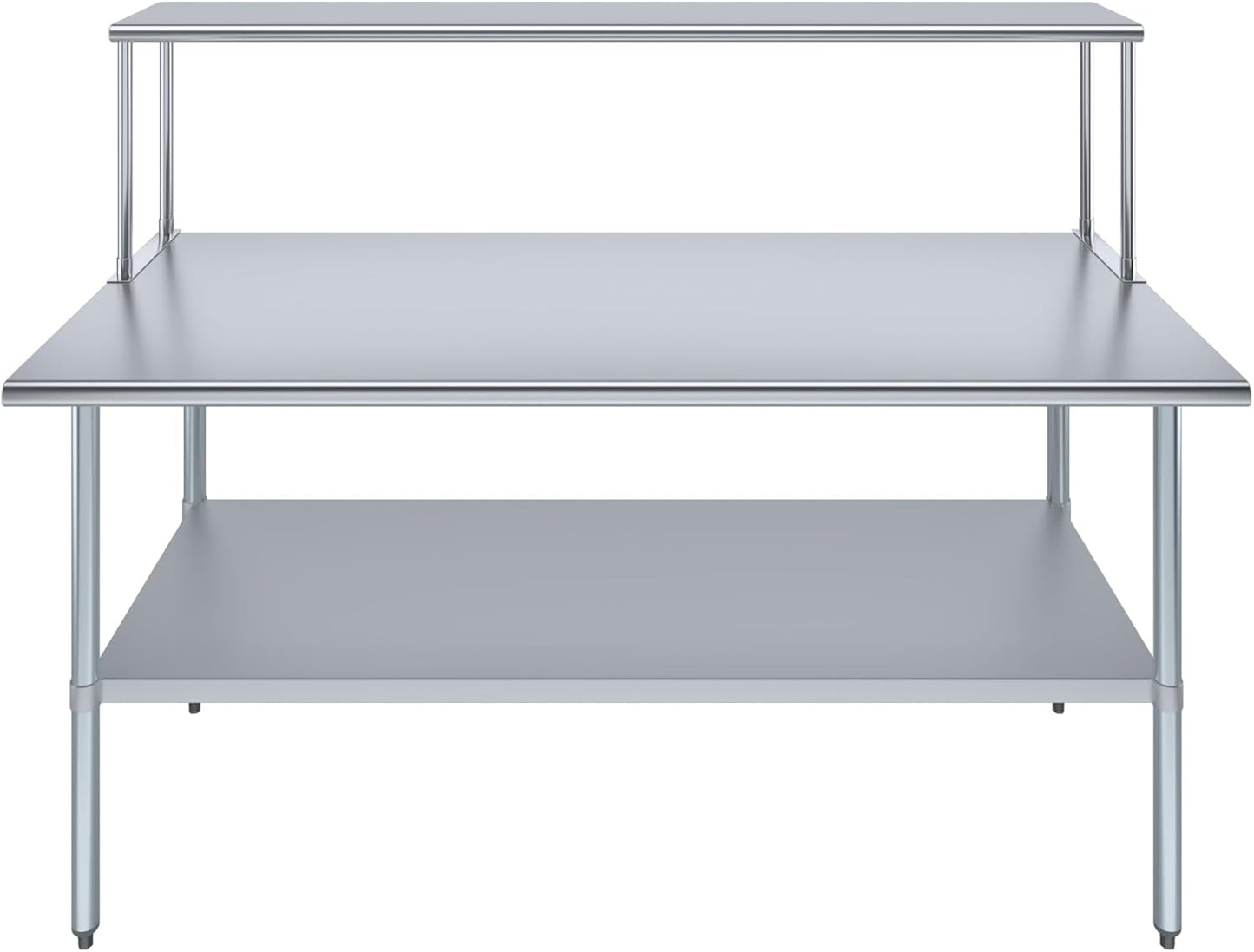 Stainless Steel Work Table with Wide Single Tier Overshelf | Metal Kitchen Prep Table & Shelving Combo (30" x 72" Work Table + 12" Overshelf)
