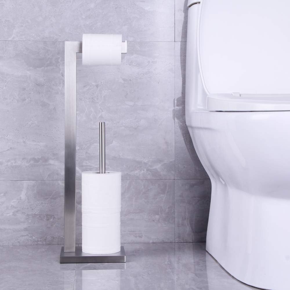 Free Standing Toilet Paper Holder Stand with Reserve, Bathroom Tissue Dispenser Paper Roll Storage Holder Stand for Jumbo Roll, Stainless Steel Rustproof Brushed Finish