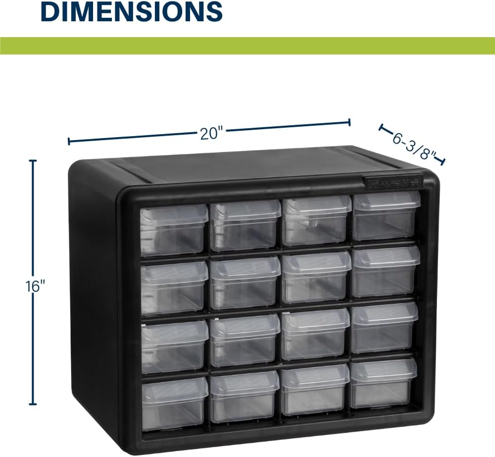 Akro-Mils 16-Drawer Plastic Cabinet for Garage Organization, Beads, Makeup Organizer, Building Bricks Storage, Teacher Toolbox, 10-1/2" W x 6-1/2" D x 8-1/2" H, 10716 Black (Pack of 4)