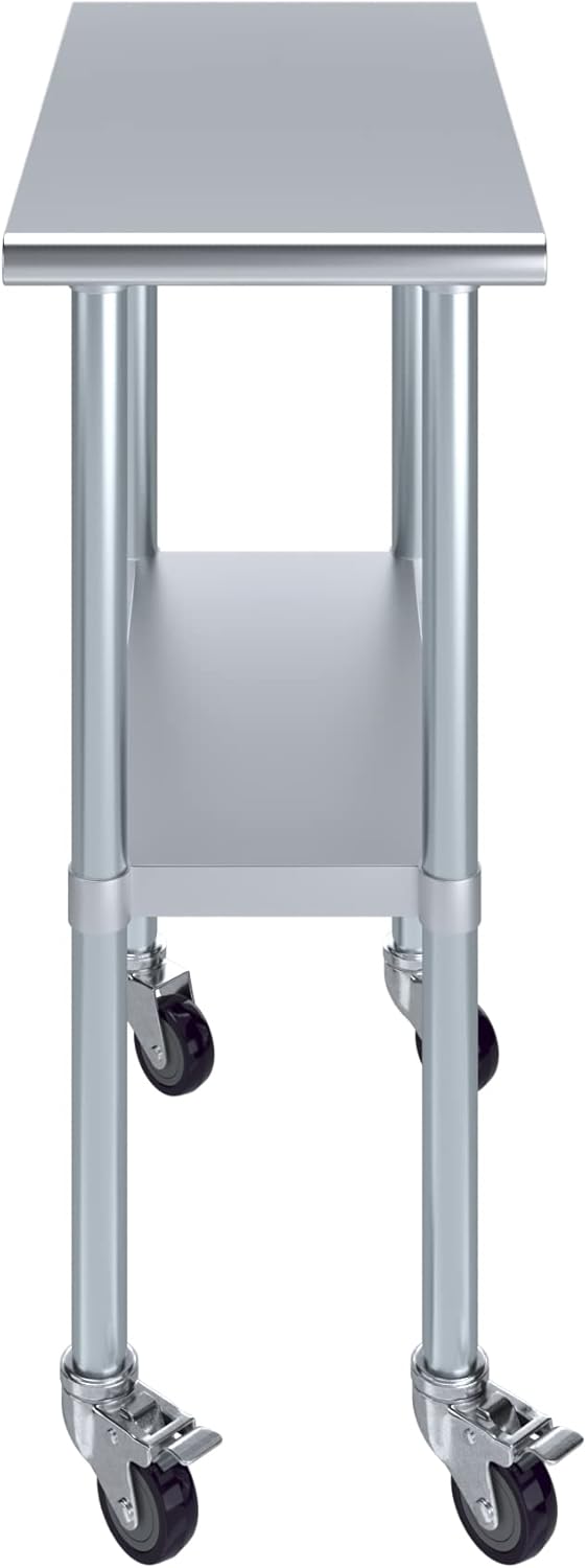 AmGood 30" x 15" Stainless Steel Work Table with Casters | Heavy Duty Metal Utility Table On Wheels | Kitchen Island Cart