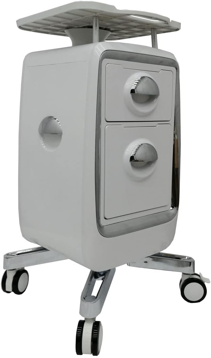 2 Drawers Mobile Trolley Cart for Ultrasound Imaging Scanner Beauty Storage Trolley Mobile Beauty Device Utility Cart ABS Material with Four Wheels for Hospital Home Office