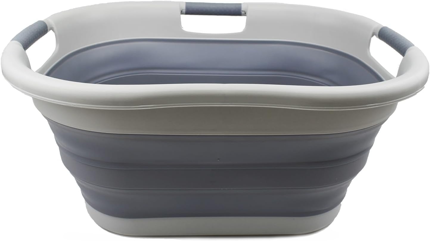 SAMMART 40L (10.5 gallons) Collapsible Plastic Laundry Washing Tub - Foldable Pop Up Laundry Basket/Hamper - Portable Washing Tub - Pop Up Saving (Grey/Dark Grey)