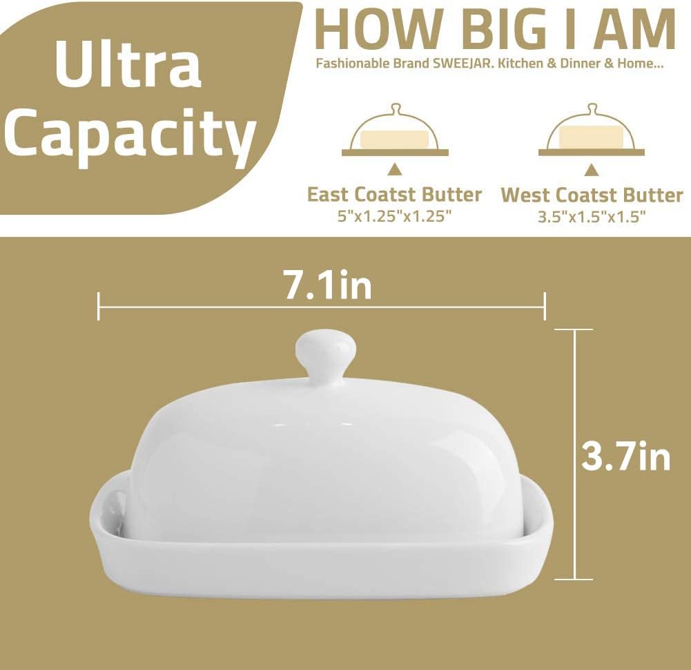 Sweejar Ceramic Butter Dish with Lid for Countertop,Porcelain Butter Keeper with Knob Handle,Butter Container for East/West Coast Butter, 7.1*3.7 inches (Turquoise)