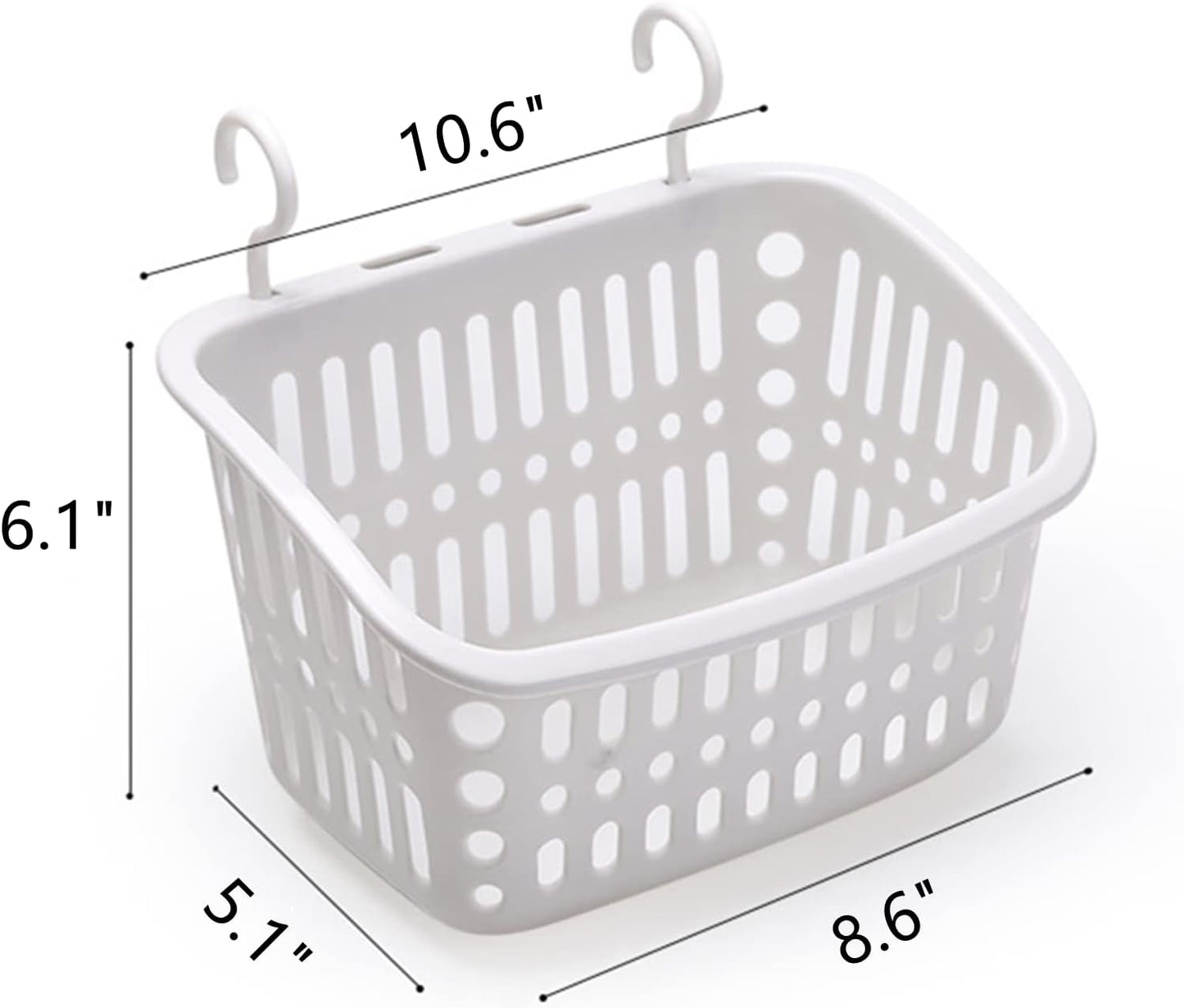3PCS Plastic Hanging Baskets for Shower, Hanging Basket Organizer with Hooks, Rectangle 10.6Inches Small Hanging Storage Basket (Grey)