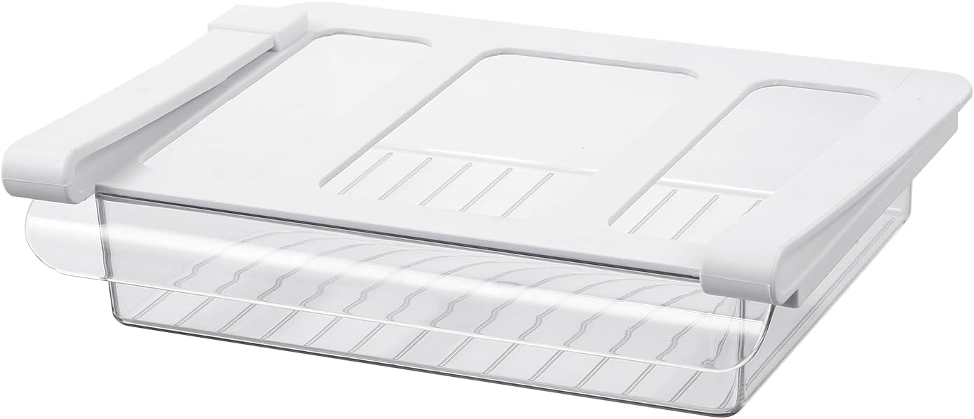 Pull-Out Fridge Drawer Organizer - Under Shelf Storage Bins for Refrigerator Organization for Fruits Vegetables, Cheese & Deli (Flat & Narrow)