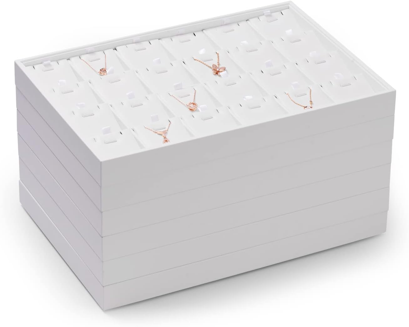 White Jewelry Ring Display Tray PU Leather Ring Earrings Display Organizer Tray
