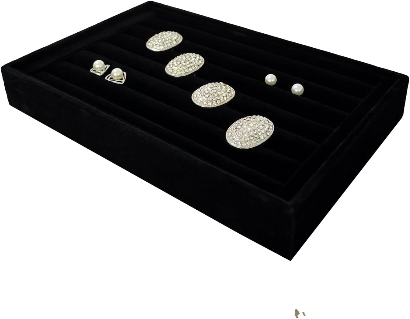 Velvet Rings Display Tray 7 Slots Ring Stud Earrings Organizer Holder Jewelry Storage Tray for Women(Black)
