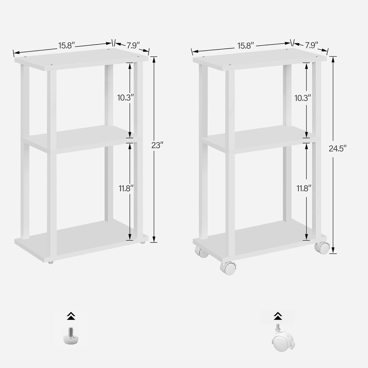 TUTOTAK Small Side Table, Narrow End Table, Bedside Table, Couch Side Table with Wheels for Living Room or Bedroom, White TB01BW061