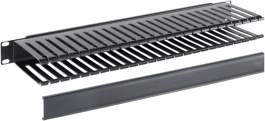 ICC 1U Finger Duct Cable Manager Panel with Cover, Plastic with Metal Back Frame, 5" Depth, Horizontal Cable Management, Rackmount for 19” Network Racks, Black, Single Pack