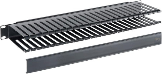 ICC 1U Finger Duct Cable Manager Panel with Cover, Plastic with Metal Back Frame, 5" Depth, Horizontal Cable Management, Rackmount for 19” Network Racks, Black, Single Pack