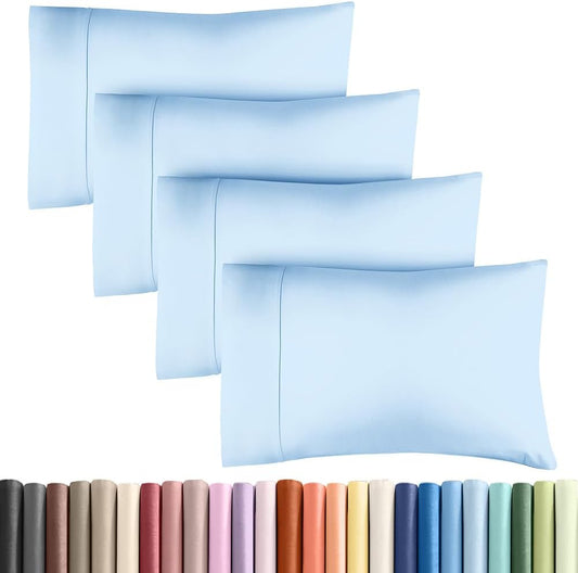 Standard Pillow Cases - 4 Pack - Super Soft Pillowcase Covers - Envelope Enclosure - Hotel Quality Pillow Protectors - Wrinkle Free, Fade & Stain Resistant - Machine Washable - 20" x 26" (Light Blue)