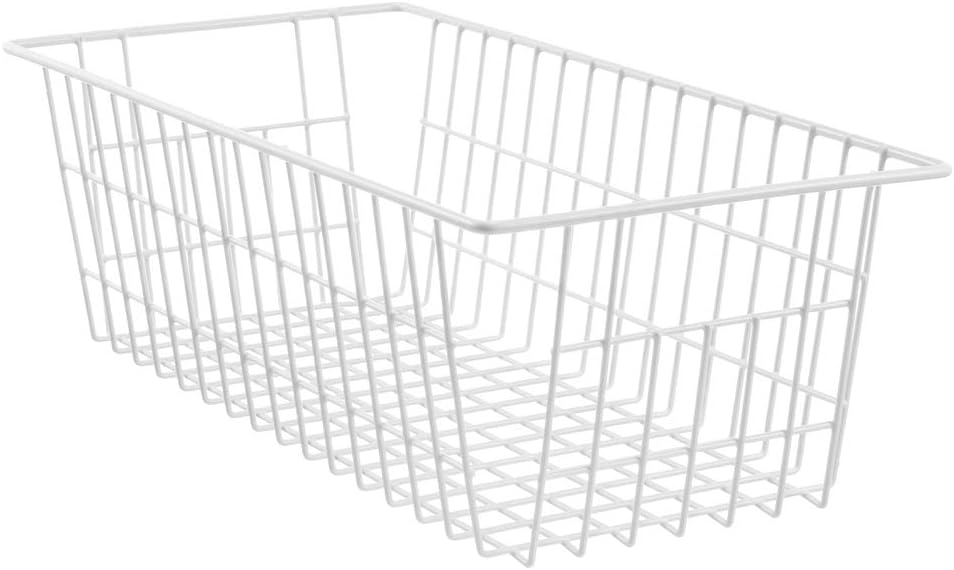 Wire Storage Basket Freezer Organizer Bins Food Storage Baskets with Handles Pantry Organizer for Kitchen Cabinets Closet Bedroom Bathroom,Set of 2,White
