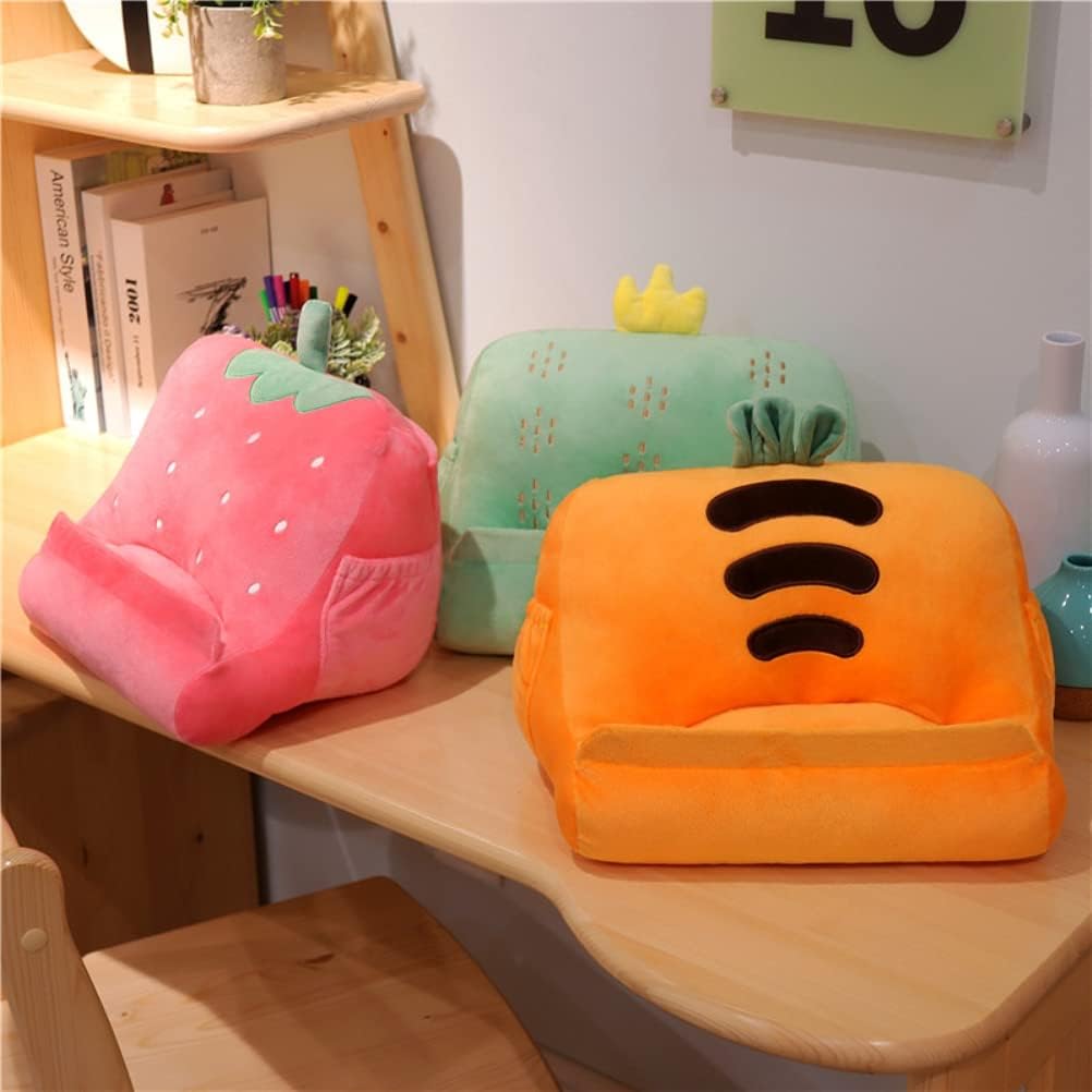 Dpofirs Pillow Tablet Stand, Soft Plush Tablet Holder with Storage Pockets for Kids, Compatible with pads Tablet Phone, Sturdy Fluffy Cushion for Home Travel School Birthday Christmas (orange)