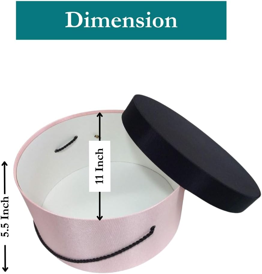 Sarah's Hat Boxes Classic Pink/Black Hat Box – 11" x 5.5" (Dia. x Ht.) Handmade in USA – Odorless Non-Toxic Adhesive, Cording Handle – Premium Storage for Hats & Accessories